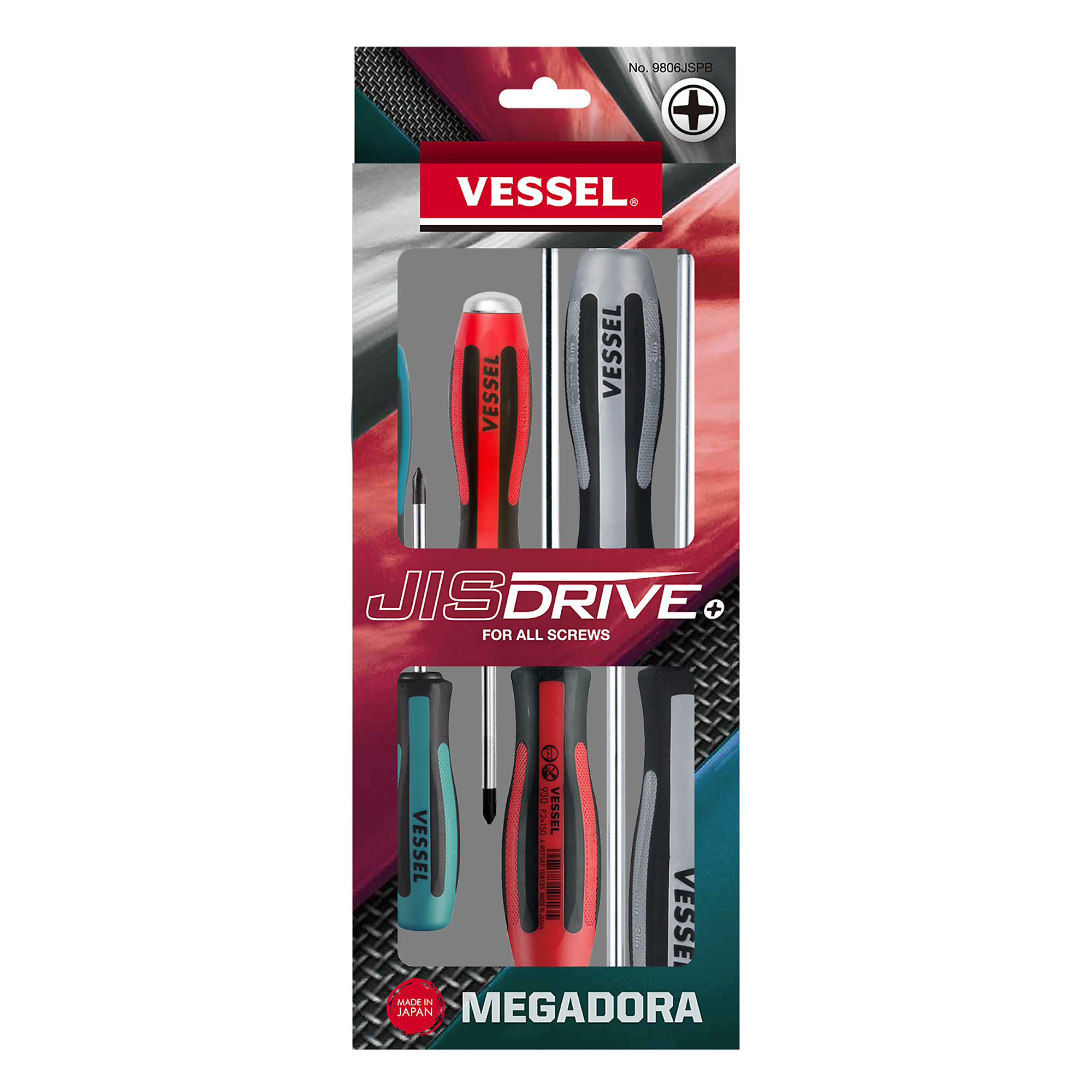Vessel, MEGADORA JIS Screwdriver 6PCS. Set, Drive Type Phillips, Model# 9806JSPB